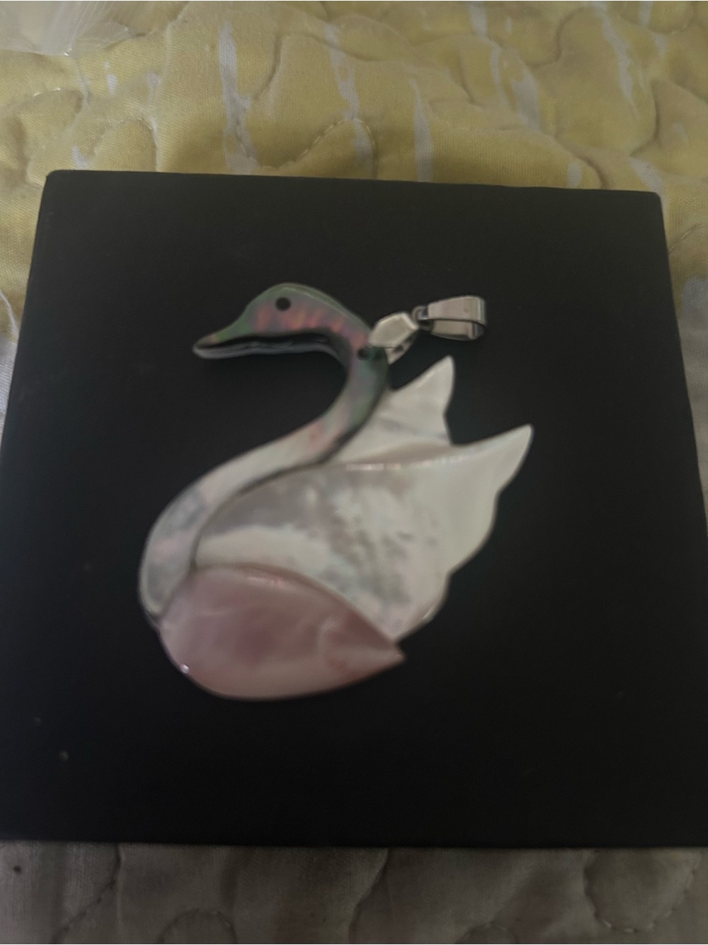 Mother of Pearl Swan Pendant - Iridescent White and Pink